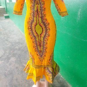 🔥🔥Yellow African Print WOMEN'S DRESS …